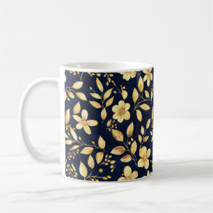 Gold Leaves Flowers Pattern Coffee Mug