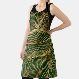 Gold Leaves Forest Green Elegant Pattern Apron