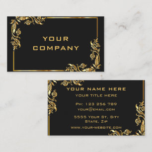 Gold Leaves Frame Golden Text Black Professional Business Card