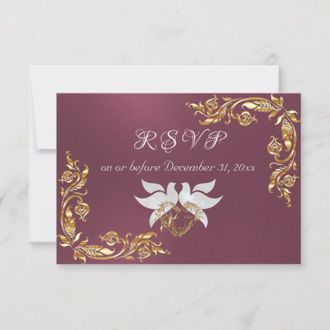 Gold Leaves Frame on Purple RSVP Card (Front)