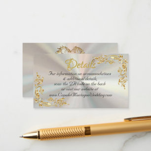 Gold Leaves Frame on White Pearl, QR Code Enclosure Card