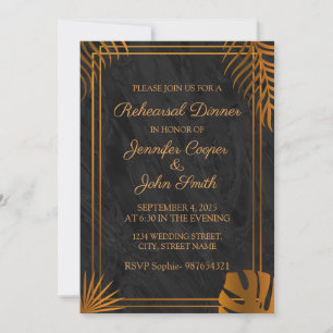 Gold Leaves Geometric Frame Rehearsal Dinnar Invitation