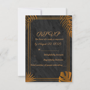 Gold Leaves Geometric Frame Tropical Wedding RSVP Card