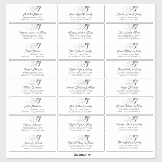 Gold Leaves Greenery Guest Names Address Labels (Sheet)