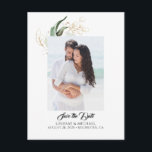 Gold Leaves Greenery Save the Date Photo Announcem Announcement Postcard<br><div class="desc">Greenery save the date photo postcards</div>