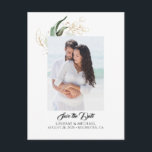 Gold Leaves Greenery Save the Date Photo Announcem Announcement Postcard<br><div class="desc">Greenery save the date photo postcards</div>