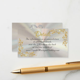 Gold Leaves, Heart on White Pearl, QR Code Enclosure Card