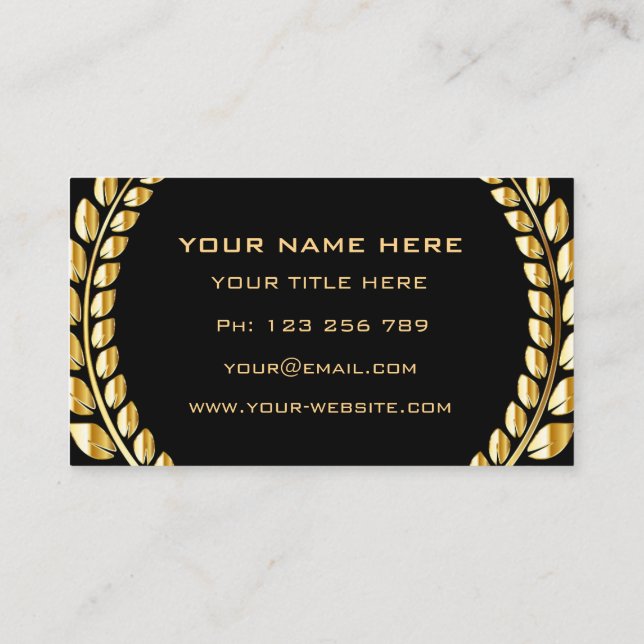 Gold Leaves Laurel Wreath Frame Professional Black Business Card (Back)