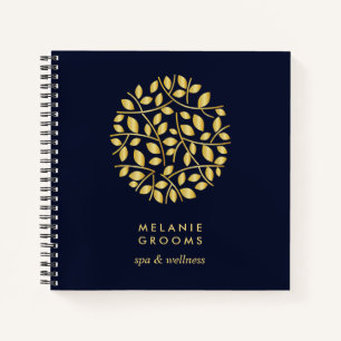 Gold Leaves Logo Blue Personalised Monogram Notebook