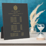 Gold leaves logo gray | spa massage pricing plaque<br><div class="desc">Elegant design displays your services, price list or business information beneath a circle of branches and leaves in faux gold foils and your name or business name. Includes three customizable headings and body text fields. To adjust layout, enter your text and then use the Customize function to change positioning and...</div>
