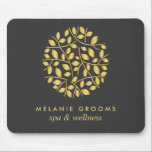 Gold leaves logo Grey | Personalised add your name Mouse Pad<br><div class="desc">Elegant business cards for massage studios, massage therapy, spas or wellness professionals feature a faux gold foil round arrangement of branches and leaves, Customise the front with two lines of custom text on modern grey background using the template. A chic design for any wellness industry or holistic health related profession...</div>