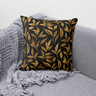 Gold Leaves on Black Cushion