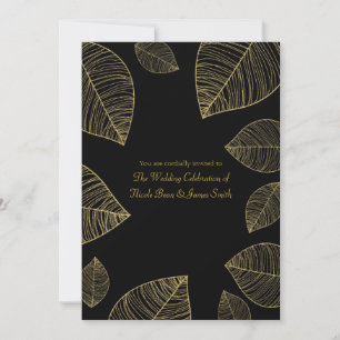 Gold Leaves on Black Elegant Wedding Invitations