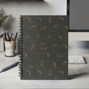 Gold Leaves on Black_ Floral Pattern Script Planner