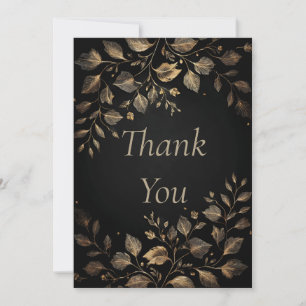 Gold Leaves on Black Thank You Card