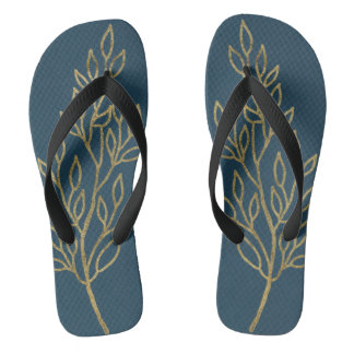 Gold Leaves on Blue Jandals