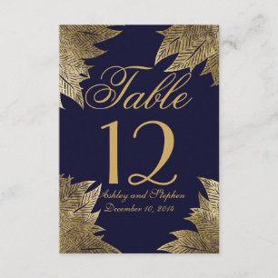 Gold Leaves on Navy Blue Table Numbers