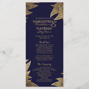 Gold Leaves on Navy Blue Wedding Programs Programme
