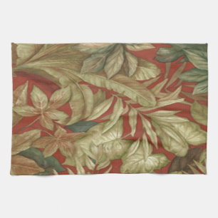 Gold Leaves On Red Kitchen Towel