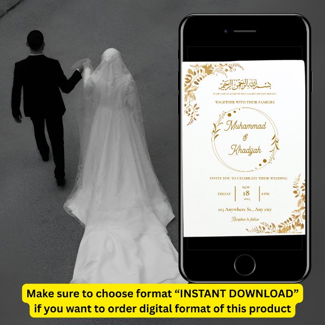 Gold Leaves Ornate Muslim Wedding Nikah Walima Invitation (Creator Uploaded)