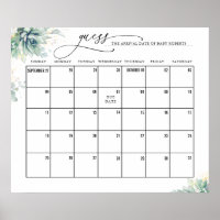 Gold Leaves Succulents Guess Due Date Calendar