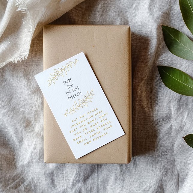 Gold leaves thank you enclosure card (Pencil sketched leaves enclosure card to say thank you to your customers.)