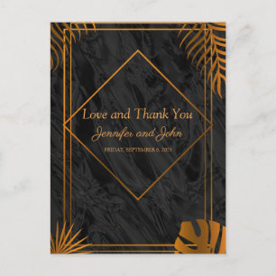 Gold Leaves Tropical Wedding Thank You Postcard