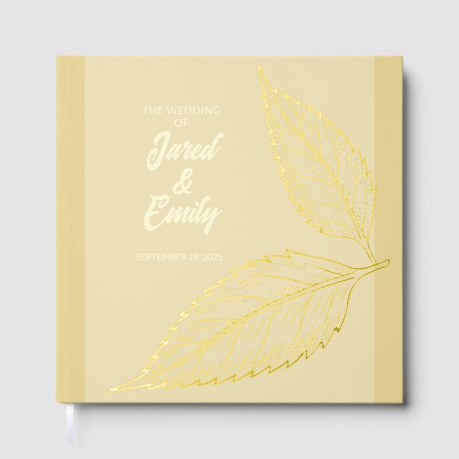 Gold Leaves Wedding Foil Guest Book (Front)