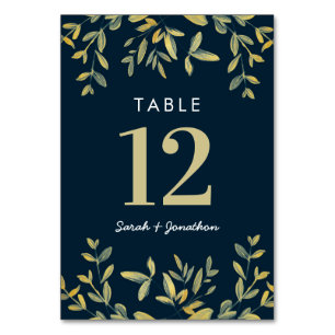 Gold leaves Wedding number table cards