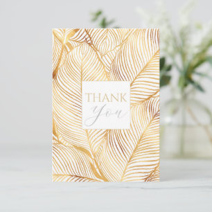 Gold Leaves White Elegant Pattern Thank You Card