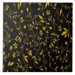 Gold leaves with black back ground tile