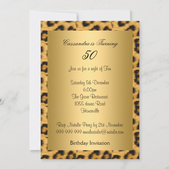 Gold Leopard 50th Birthday Invitation (Front)