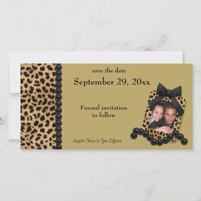 Gold Leopard And Black Pearls Save The Date (Front)