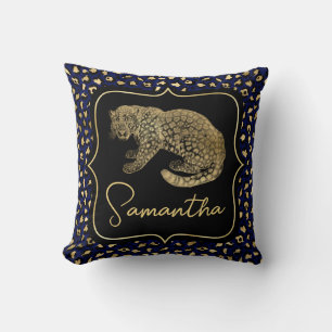 Gold Leopard and Blue Leopard Print Cushion