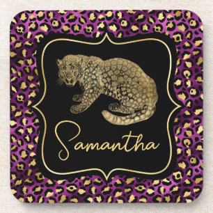 Gold Leopard and Purple Leopard Print Coaster