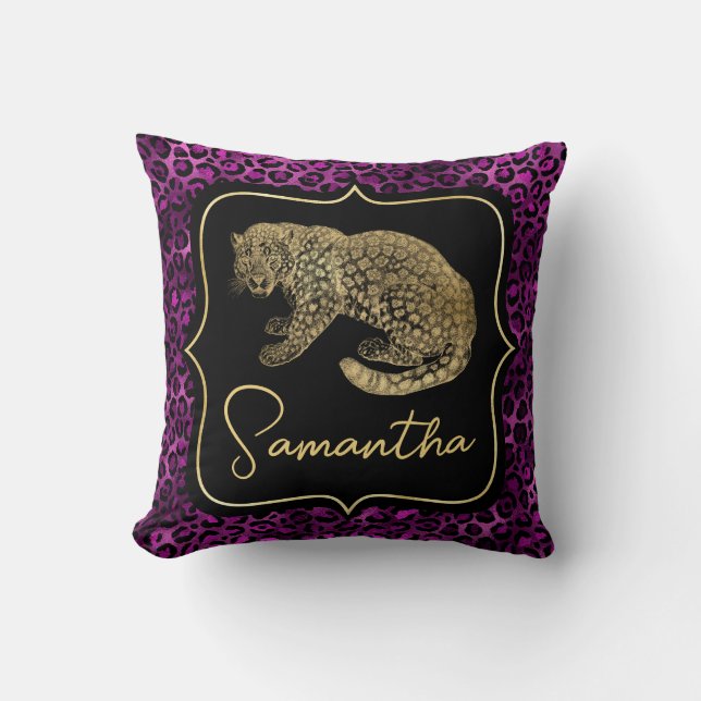 Gold Leopard and Purple Leopard Print Cushion (Front)