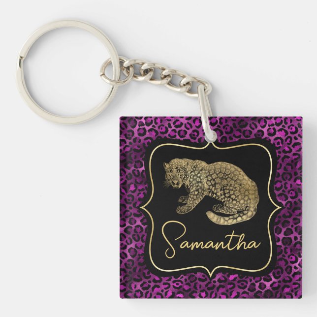 Gold Leopard and Purple Leopard Print Key Ring (Front)