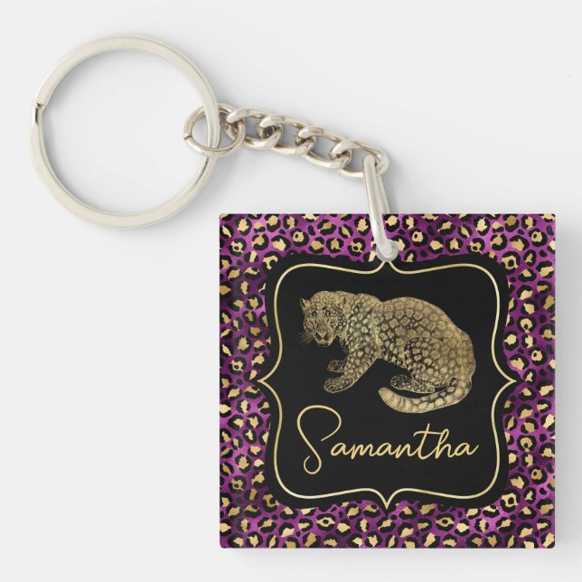 Gold Leopard and Purple Leopard Print Key Ring (Front)
