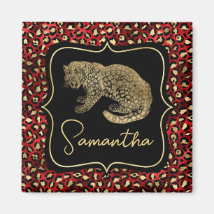 Gold Leopard and Red Leopard Print Magnet