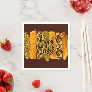 Gold & Leopard Brush Stroke Happy New Year 20xx Napkin