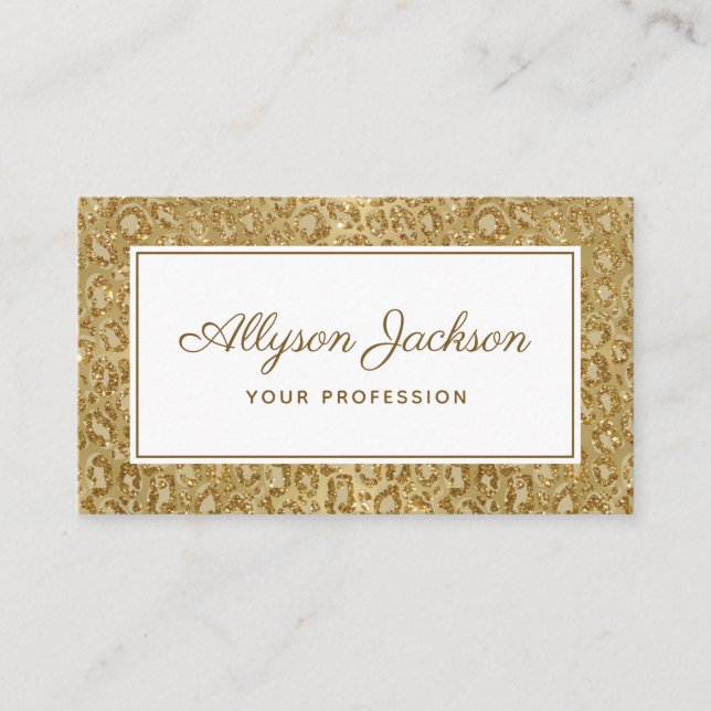 Gold Leopard Glitter Business Card (Front)