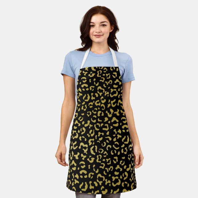 Gold Leopard, Gold Glitter, Leopard Pattern Apron (Worn)