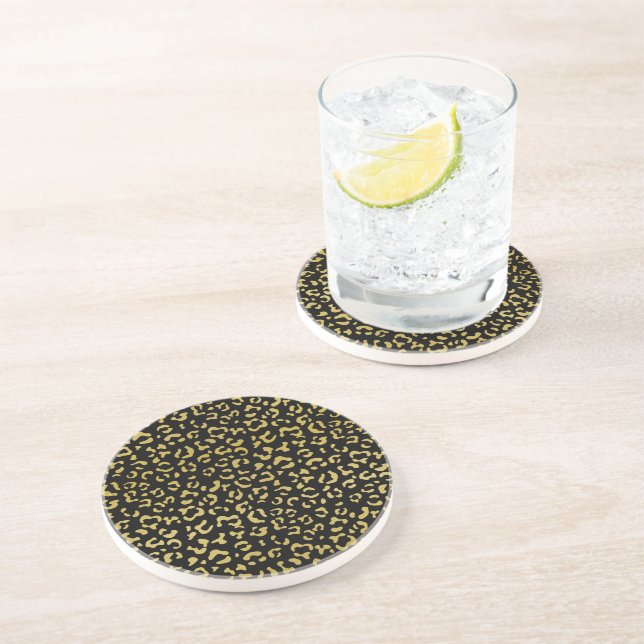 Gold Leopard, Gold Glitter, Leopard Pattern Coaster (Side)