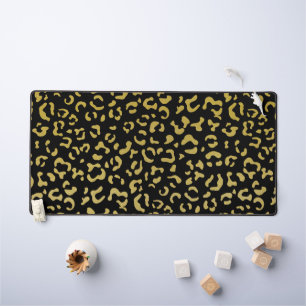 Gold Leopard, Gold Glitter, Leopard Pattern Desk Mat