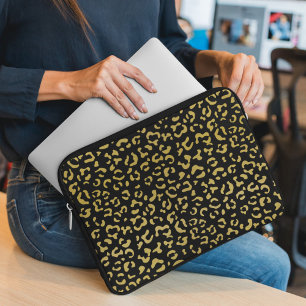Gold Leopard, Gold Glitter, Leopard Pattern Laptop Sleeve