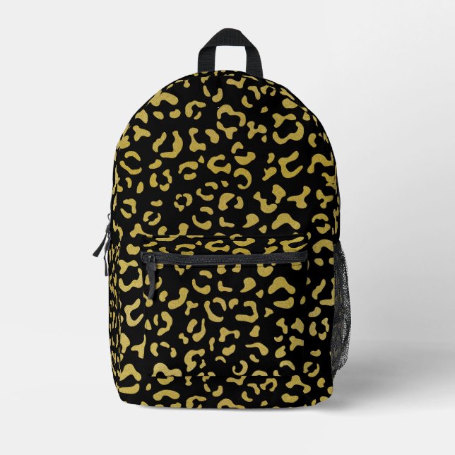 Gold Leopard, Gold Glitter, Leopard Pattern Printed Backpack (Front)