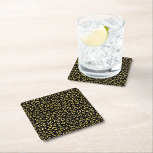 Gold Leopard, Gold Glitter, Leopard Pattern Square Paper Coaster