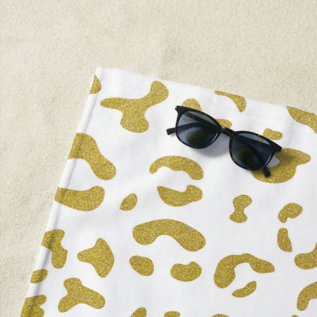 Gold Leopard, Gold Glitter, Leopard Print Beach Towel (In Situ)