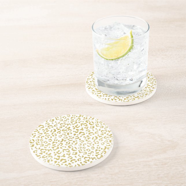 Gold Leopard, Gold Glitter, Leopard Print Coaster (Side)