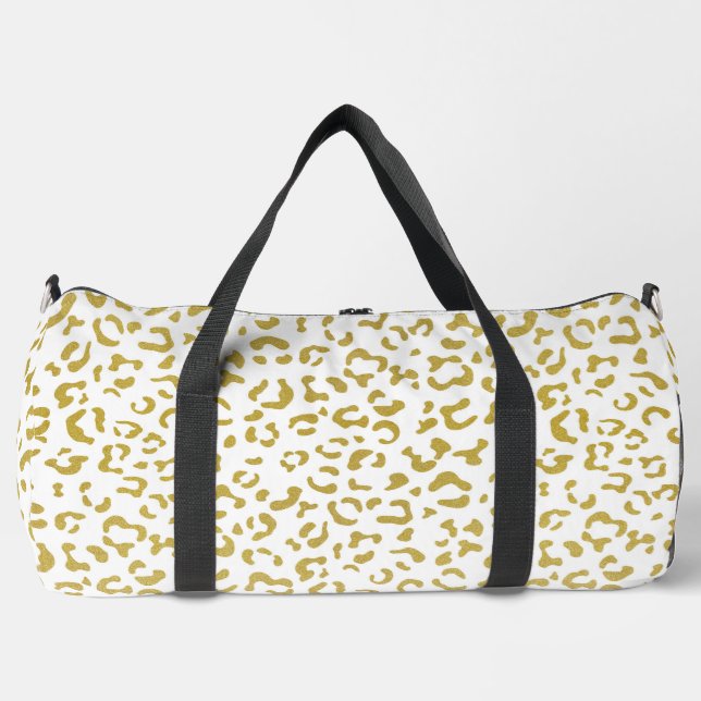Gold Leopard, Gold Glitter, Leopard Print Duffle Bag (Front)